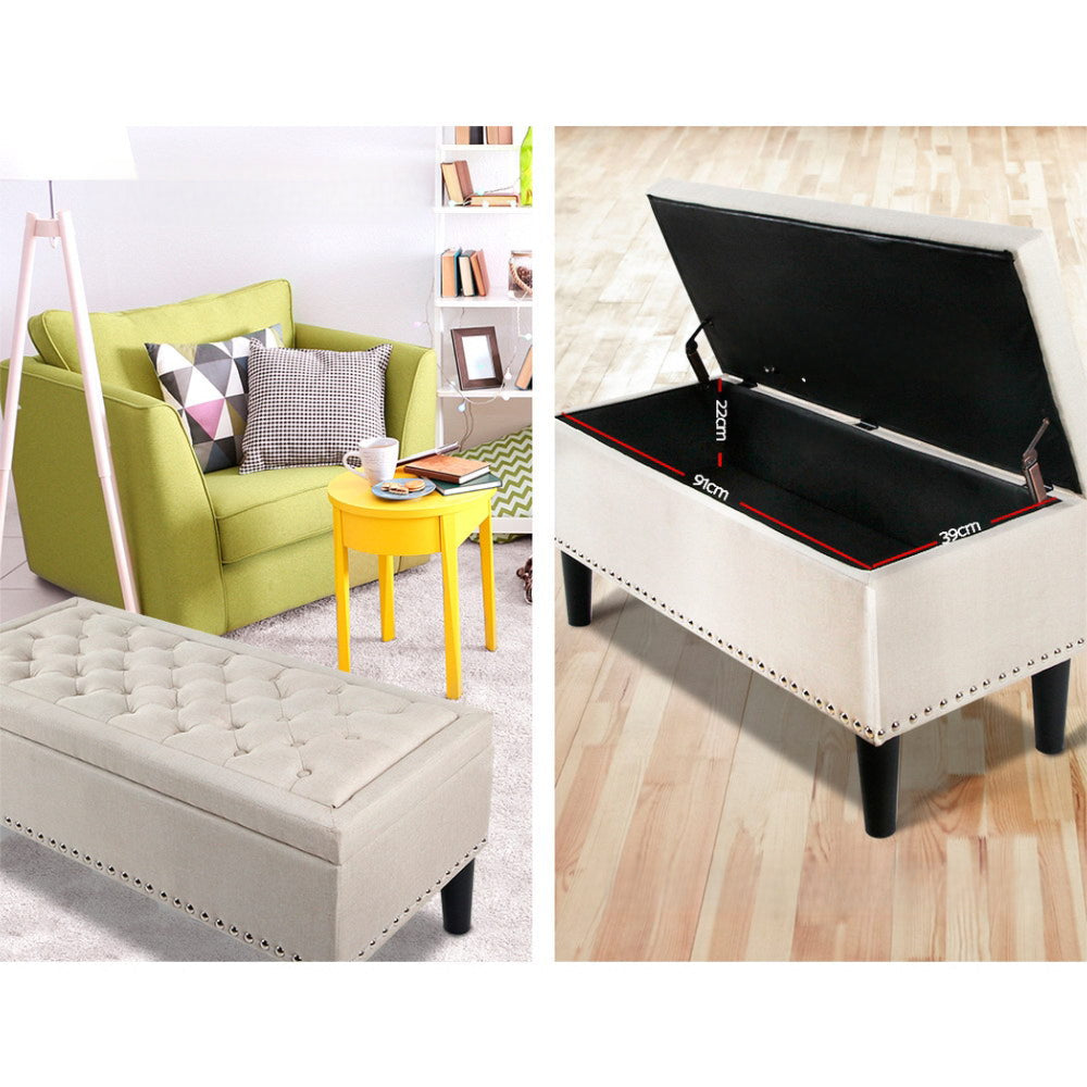 Storage Ottoman Blanket Box Fabric Chest Footstool Foot Stool Bench Taupe