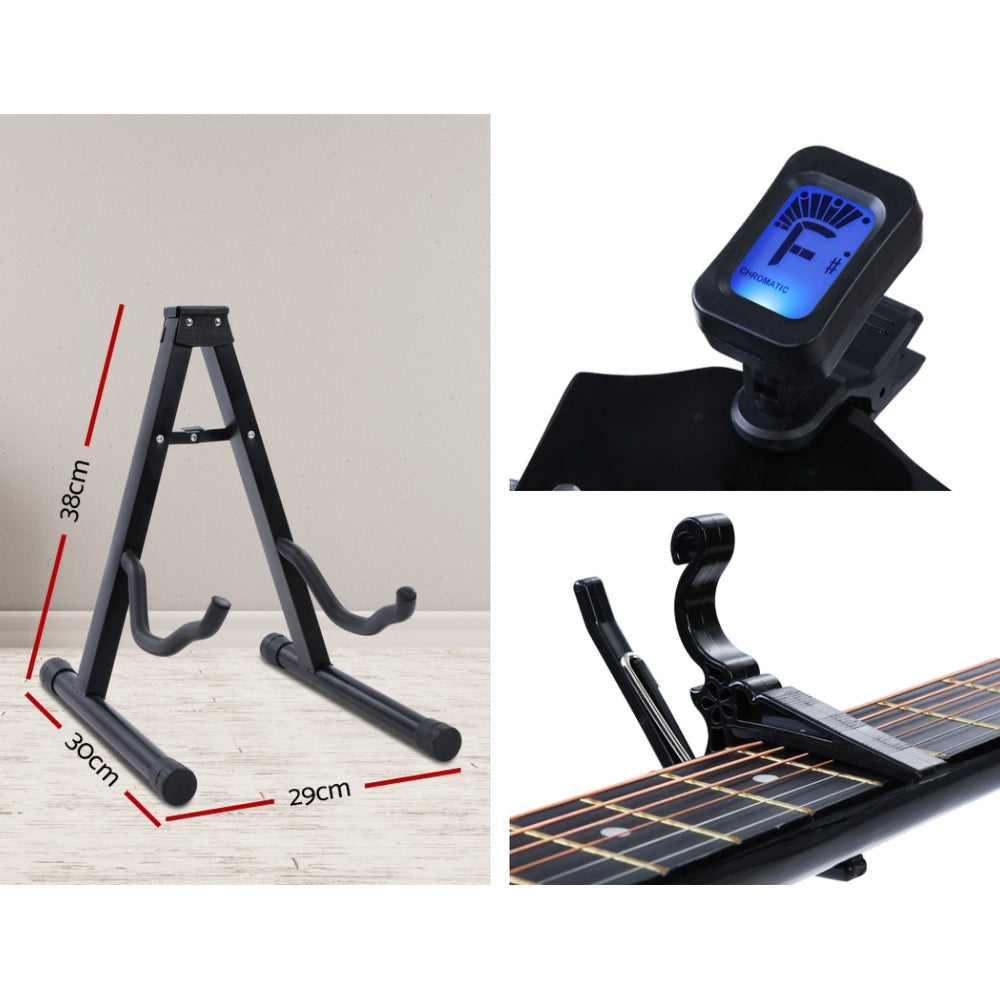 38 Inch Wooden Acoustic Guitar with Accessories set Black