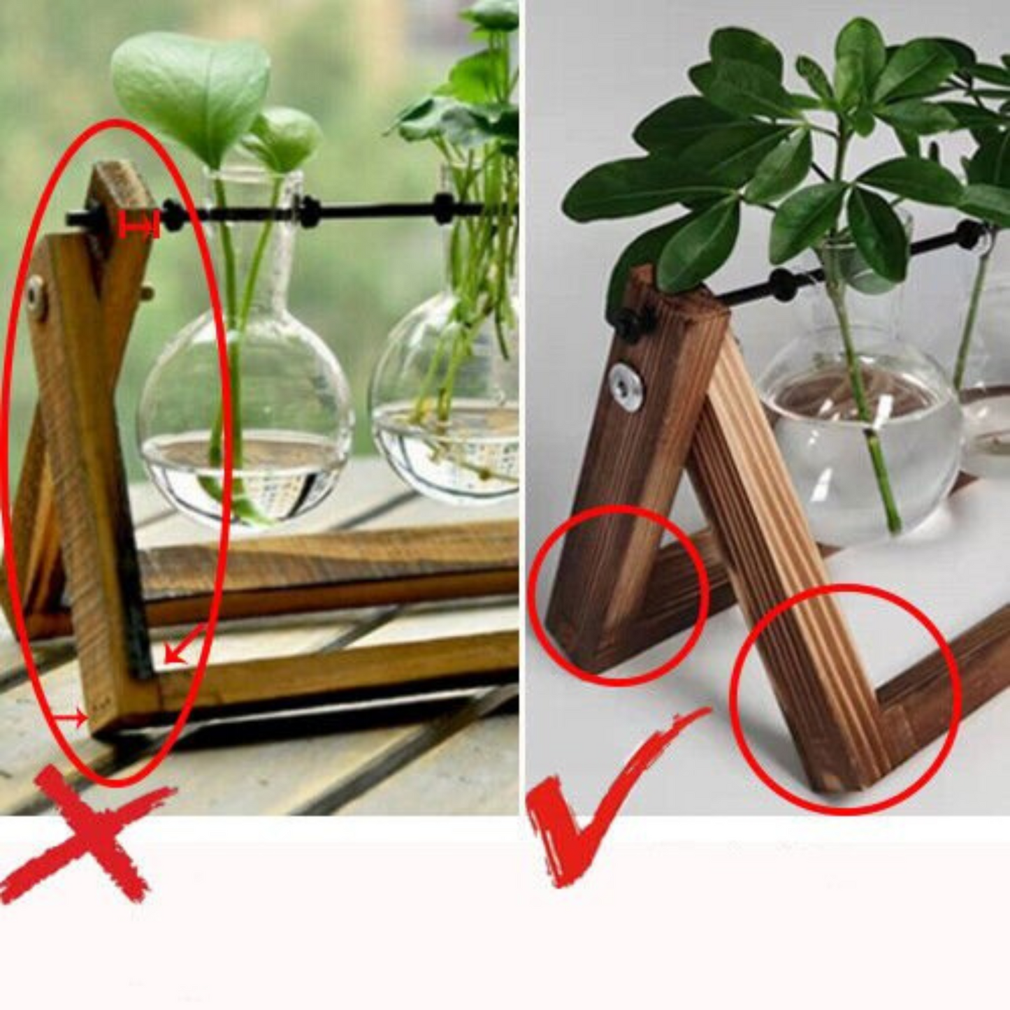 1pc Single Glass Vases on Wooden Stand Hanging Terrarium Container Hydroponics Pot Vase Decor