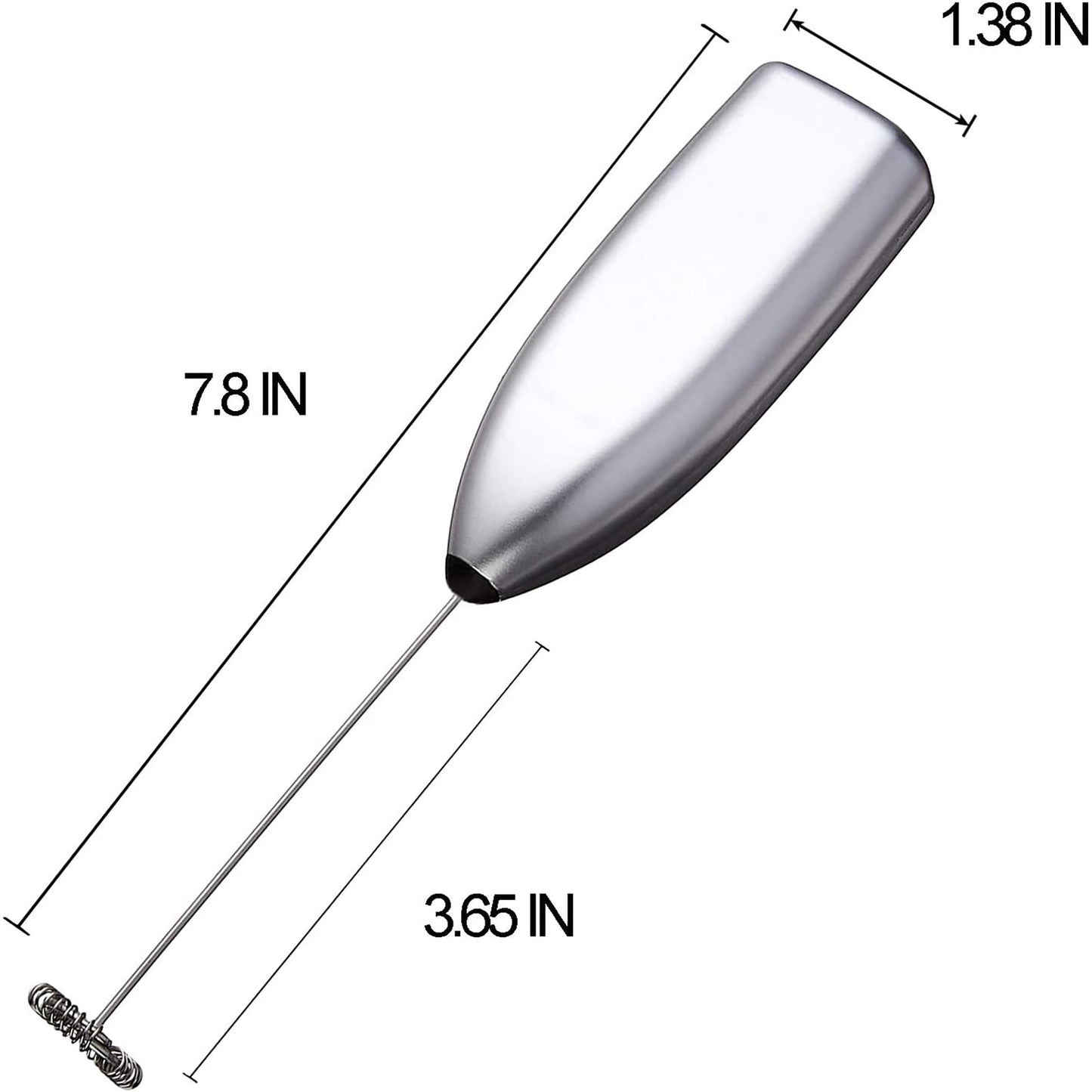 Stainless Steel Electric Handheld Milk Coffee Frother 7.8 Inch - Silver