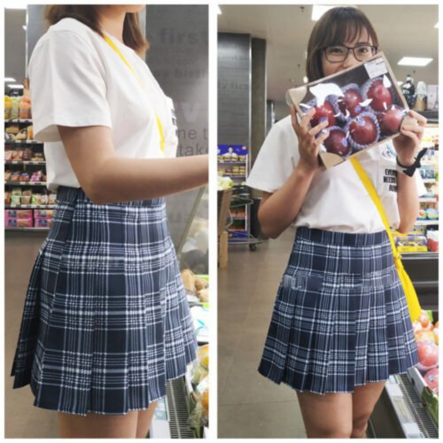 Navy Grid High Waist Pleated Skirt Women Girls Summer Tartan Short School Skirt