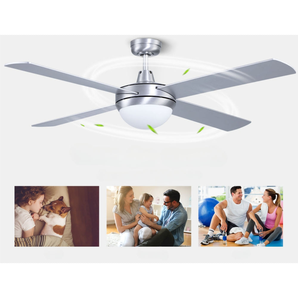 52'' Ceiling Fan w/Light w/Remote Timer - Silver