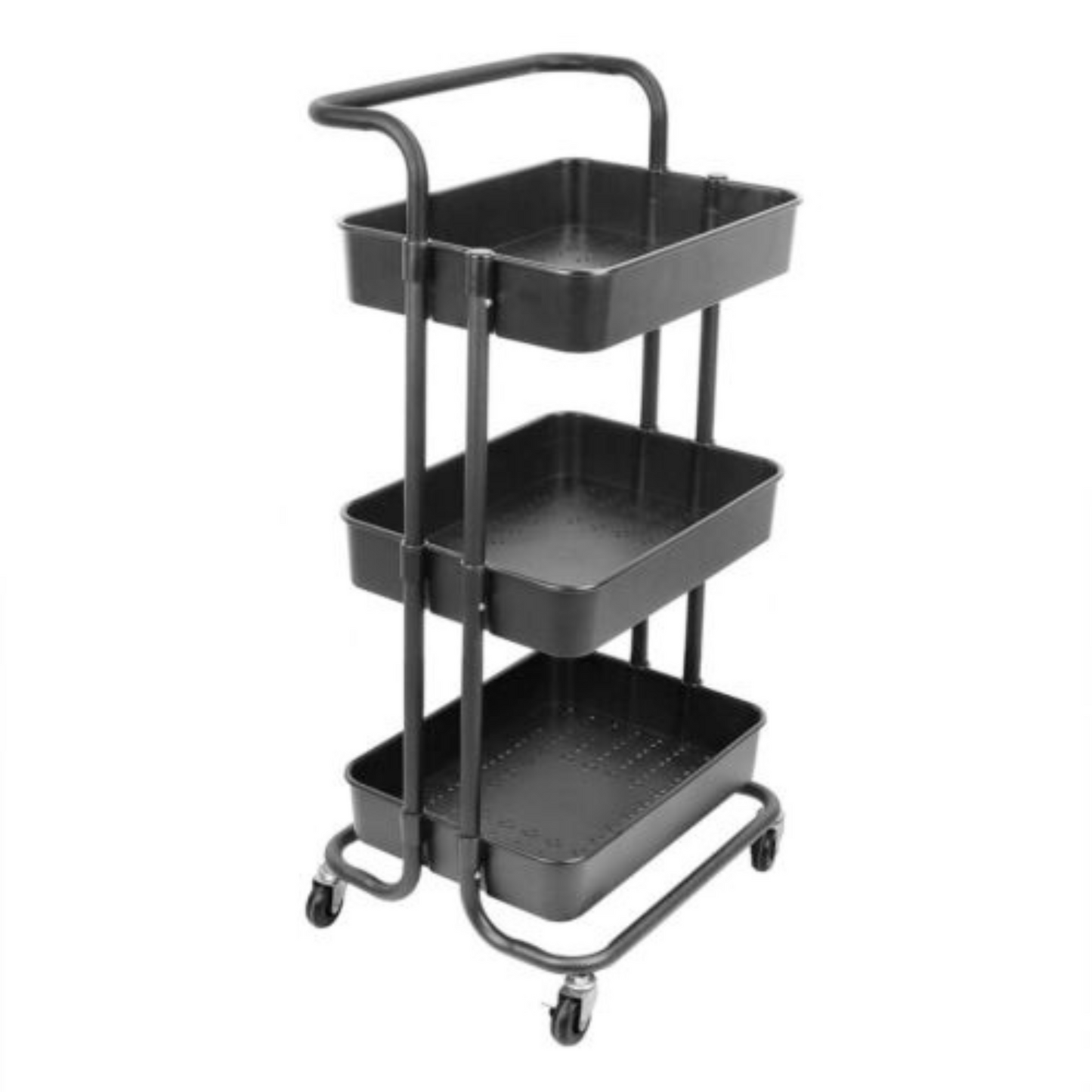 3-Tier Rolling Storage Cart with Handle Basket Serving Trolley Organizer