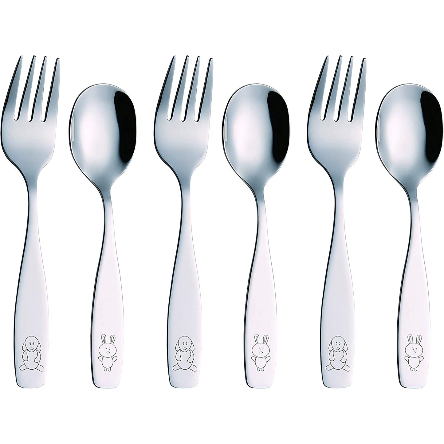 Stainless Steel Children Cutlery Set Flatware with Fork and Spoon - 6 pcs