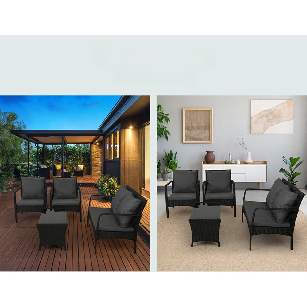 Outdoor Garden Patio Wicker Lounge Table Sofa Set Grey - 2 Seater