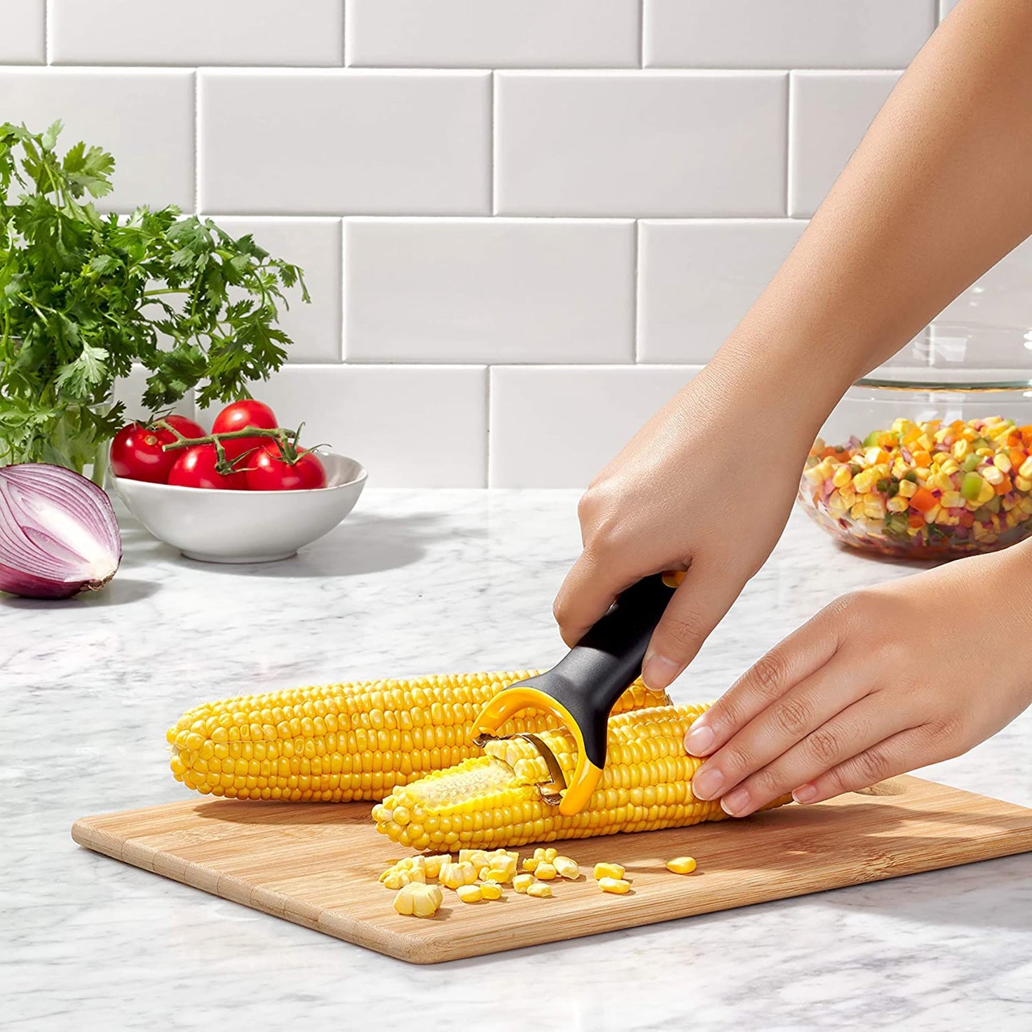 Japanese Stainless Steel Corn Prep Peeler - Yellow