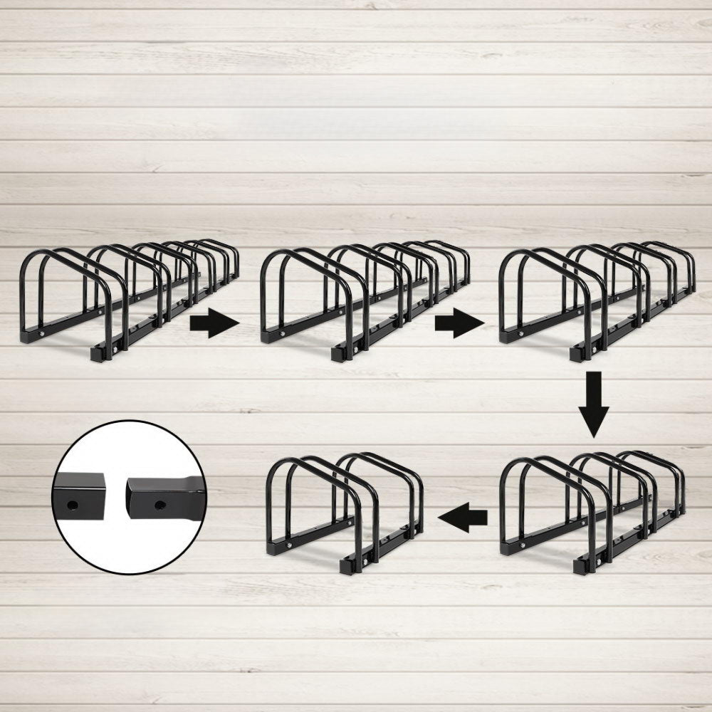 Garage Bike Stand Floor Bicycle Storage Black - Fits 6 Bike