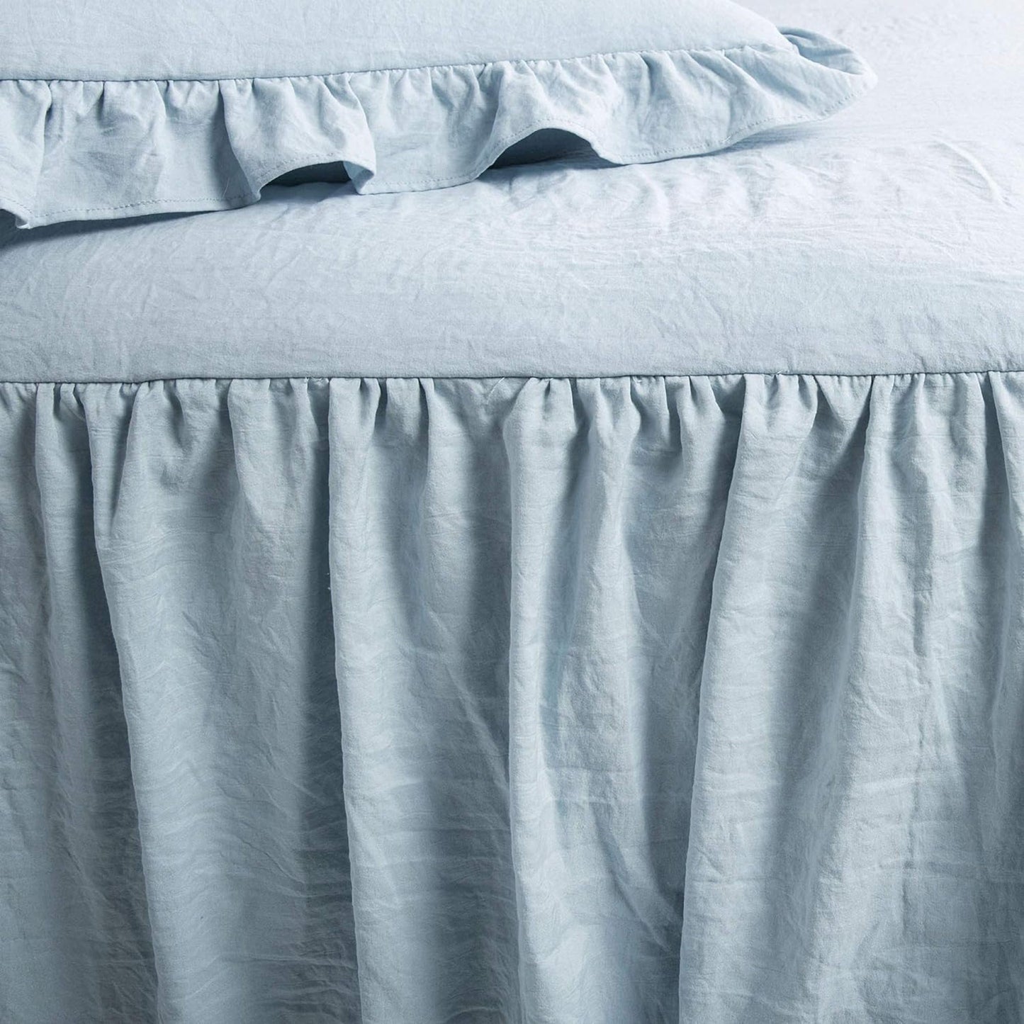 Vintage Chic Farmhouse Style Lightweight Ruffle Skirt Bedspread - Lake Blue