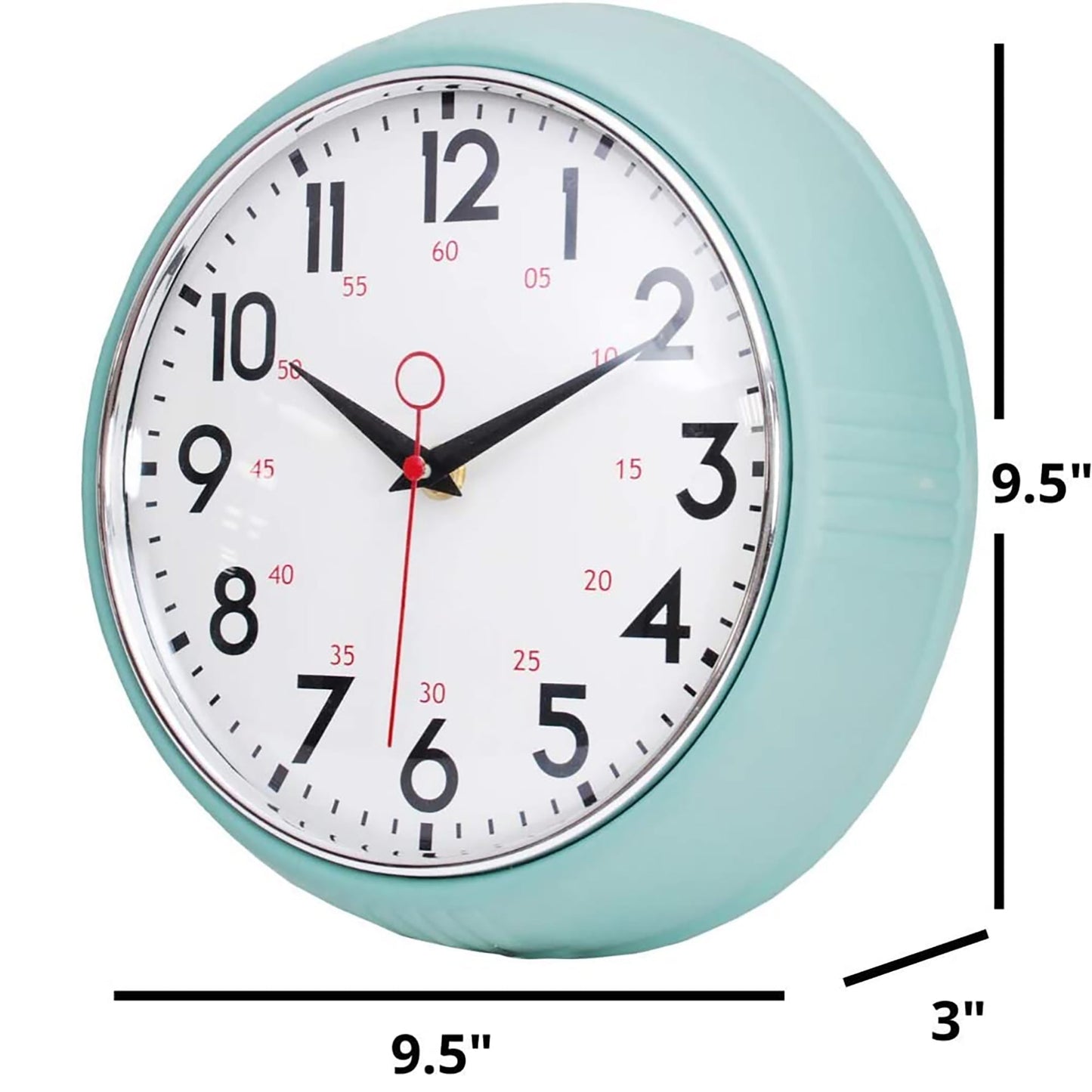 Analog Retro Wall Clock Home Decor 9.5 Inches - Green