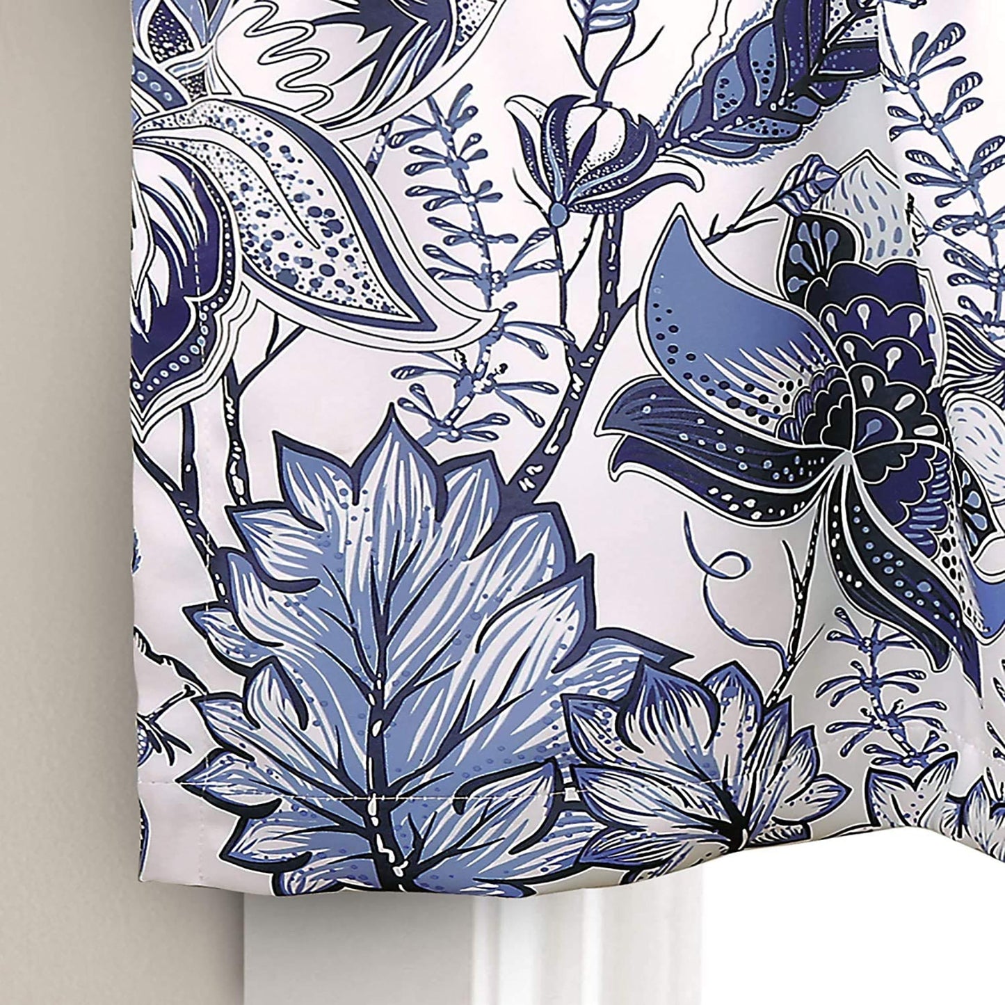 Jacobean Single Curtain Valance with Elegant Floral Print 18 Inch L - Blue