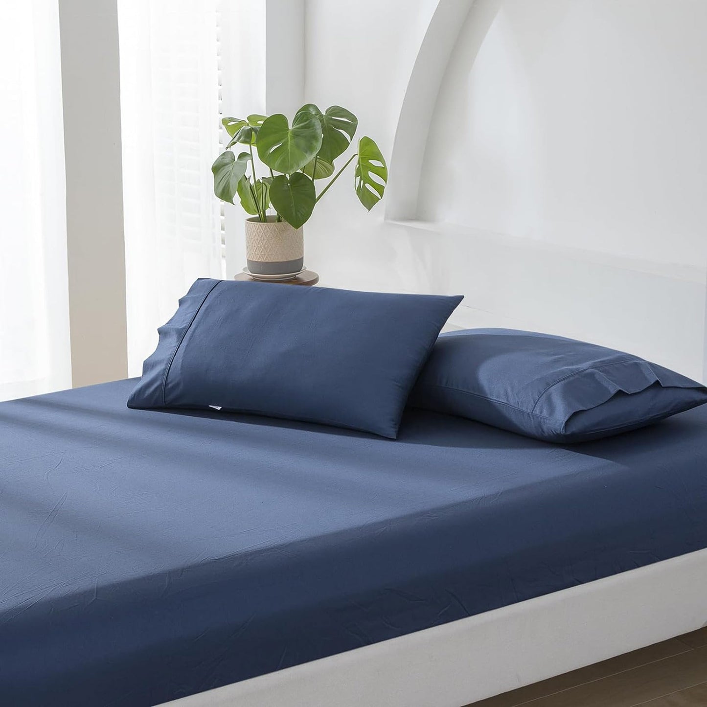 500TC Soft and Luxurious 100% Cool Breathable Cotton Bed Sateen Set - Navy