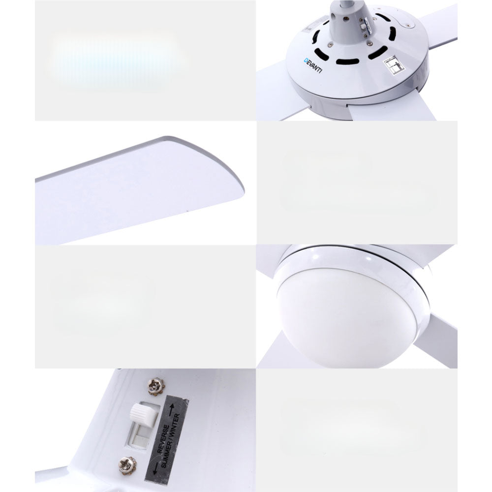 52'' Ceiling Fan w/Light w/Remote Timer - White