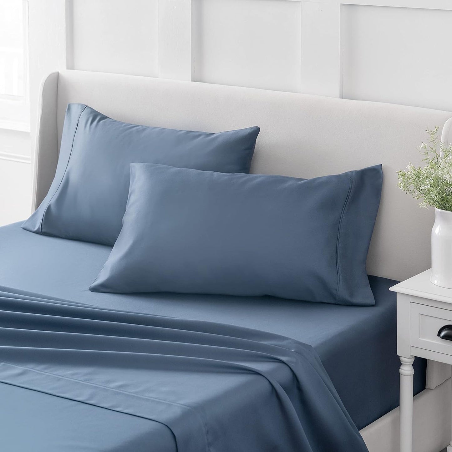 100% Cotton Soft and Durable Sateen Bed Sheet Set - Blue