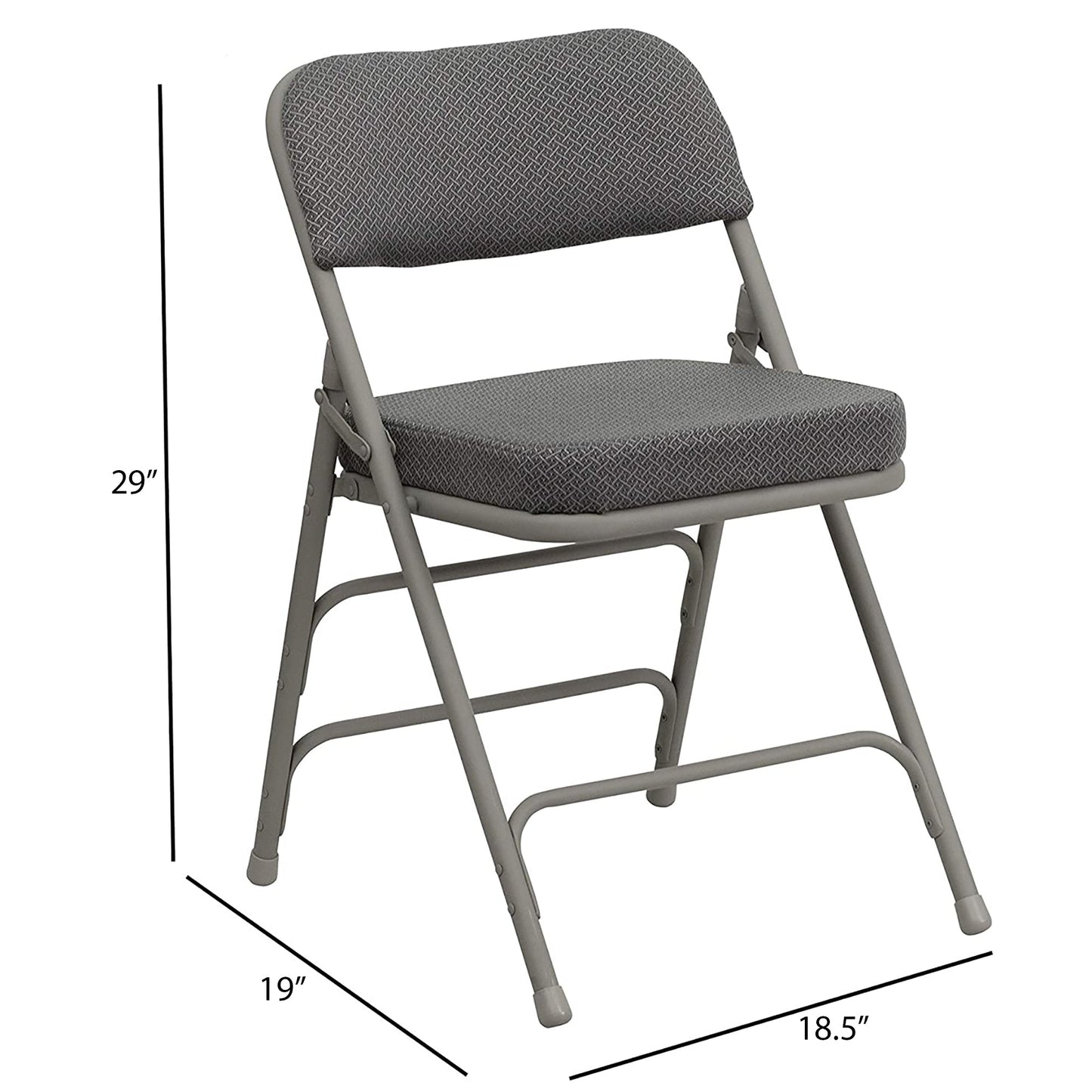 Premium Curved Triple Braced and Double Hinged Fabric Metal Folding Chair - Gray