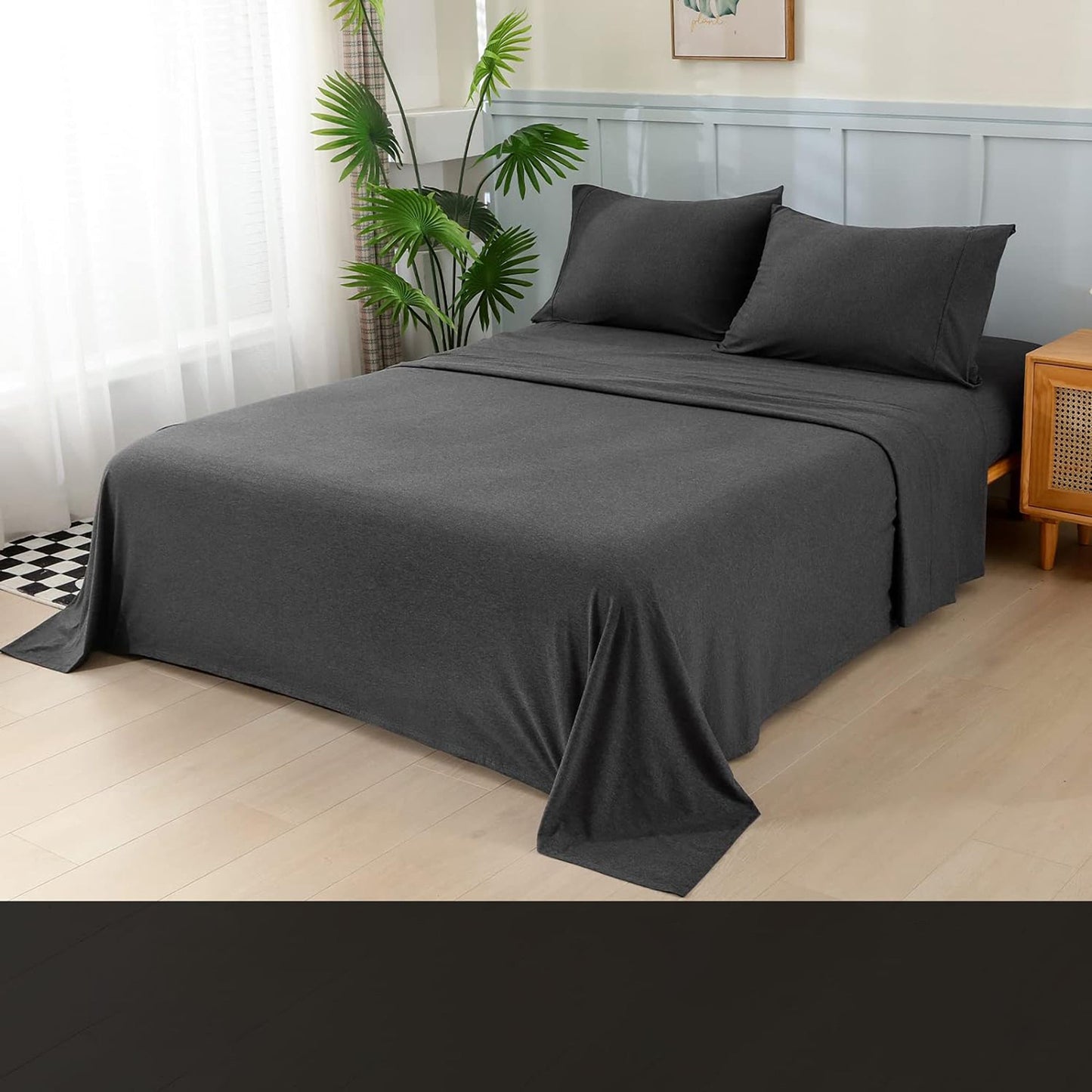 Breathable Skin-Friendly Ultra Soft Cotton Jersey Bed Sheet Set - Charcoal Marle