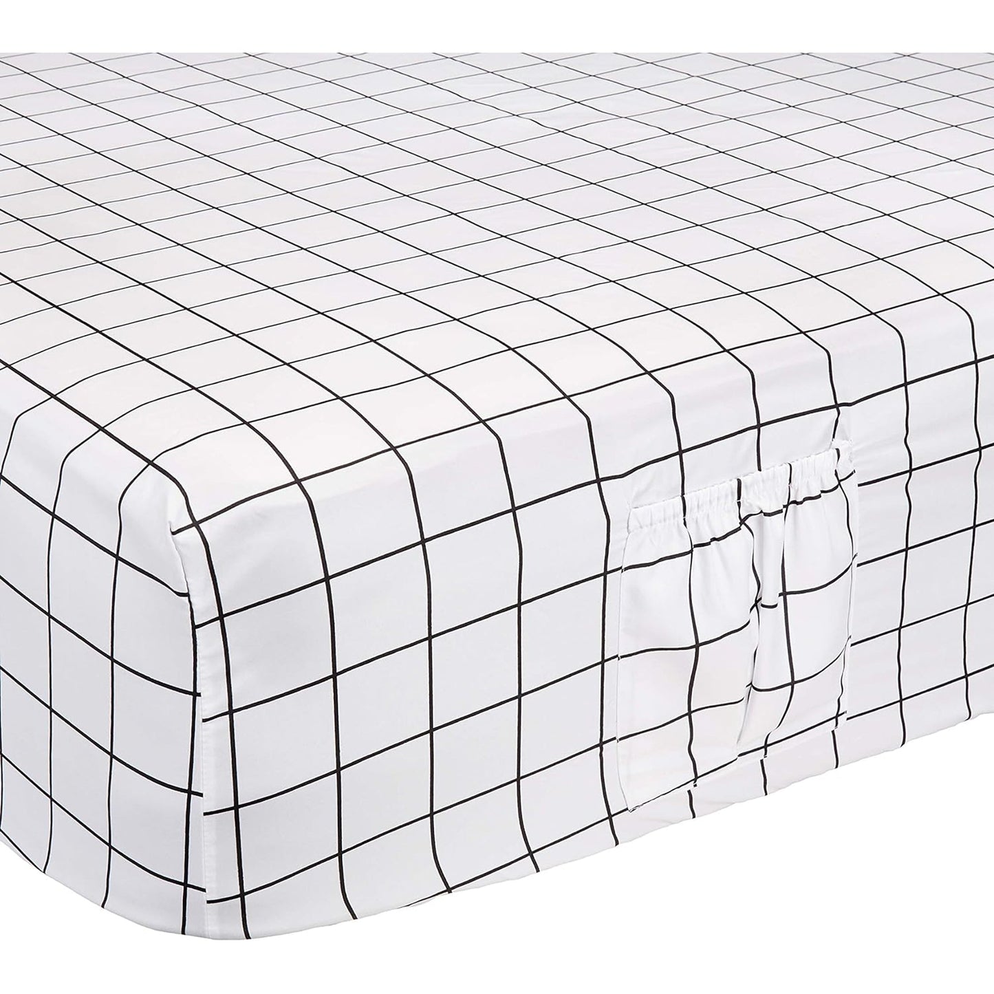 Soft Microfibre Bed Sheet Set with Elastic Pockets - Black Grid