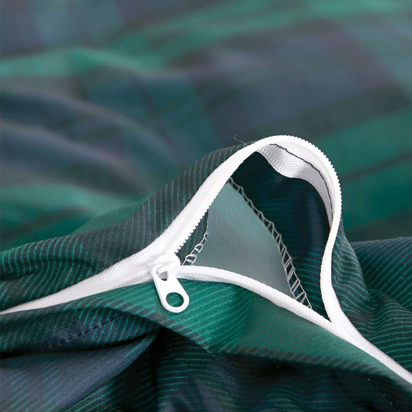 Soft Microfibre Check Geometric Modern Pattern Quilt Cover Set - Navy Blue Green