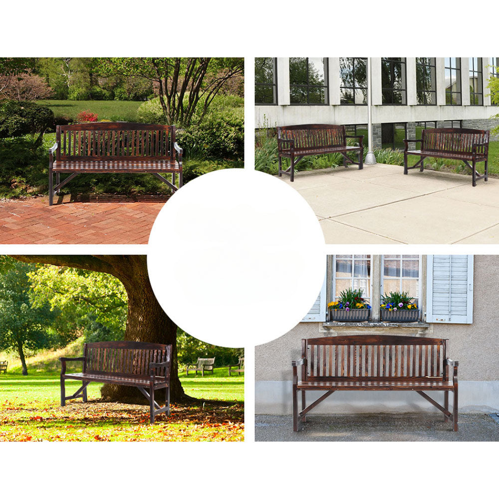 Wooden Garden Bench Outdoor Furniture Decor Patio 3 Seater - Natural