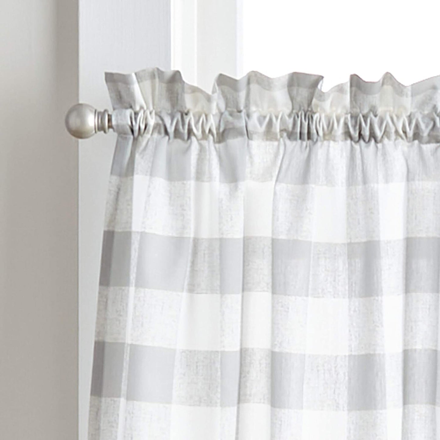 Country Modern Rustic Farmhouse Check Curtain Window Valance and Tiers Set - Grey