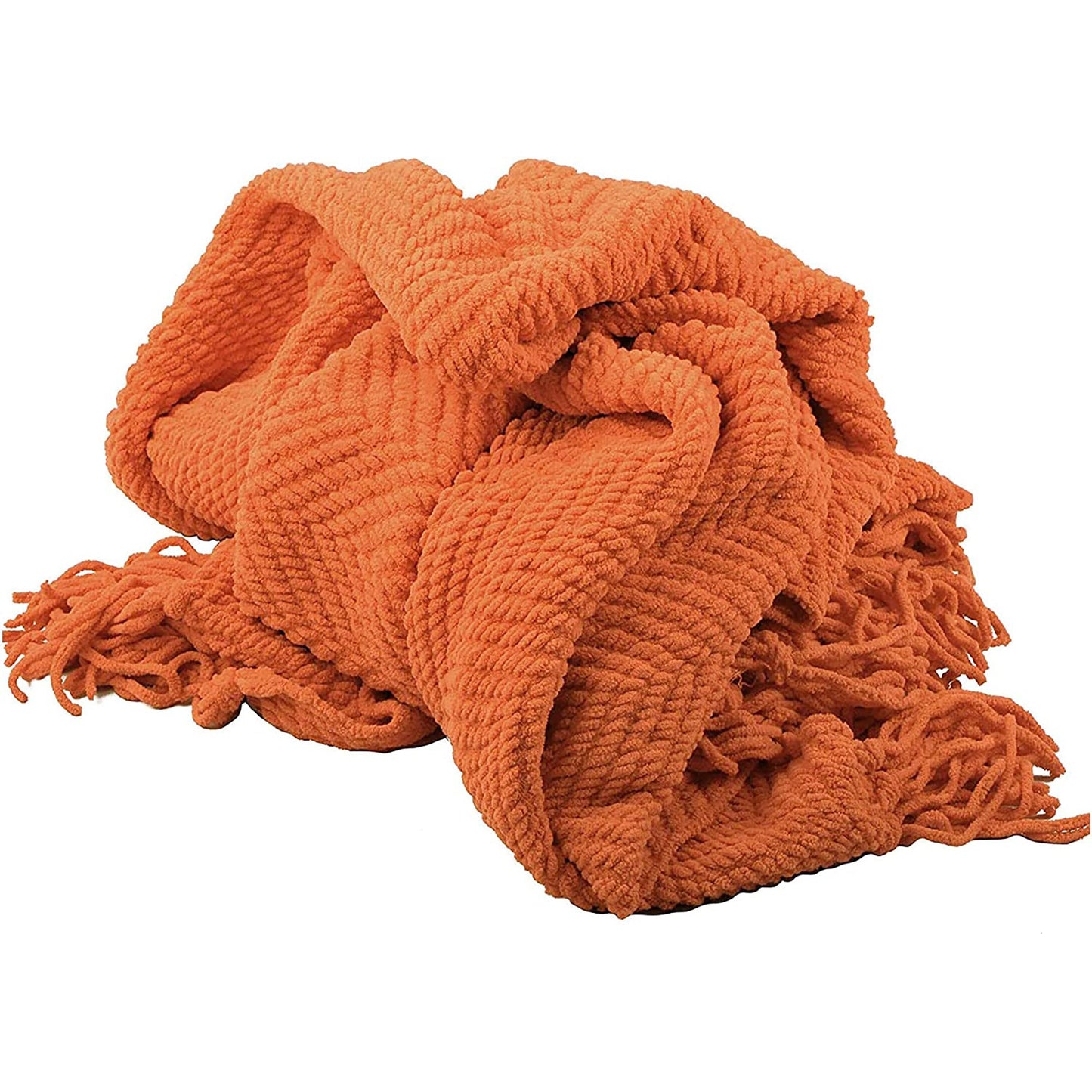 Knitted Solid Color Bed Sofa Couch Cover Throw Blanket 50x60 Inch - Orange