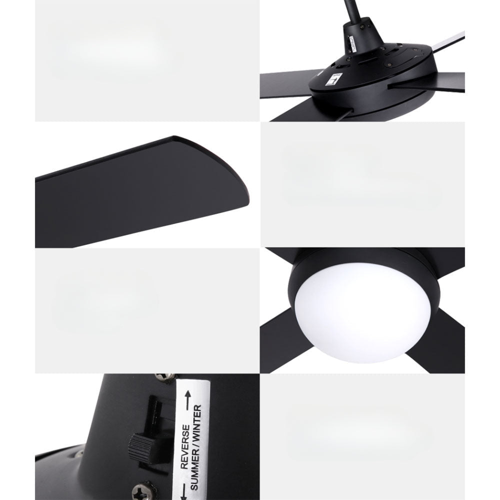 52'' Ceiling Fan w/Light w/Remote Timer - Black