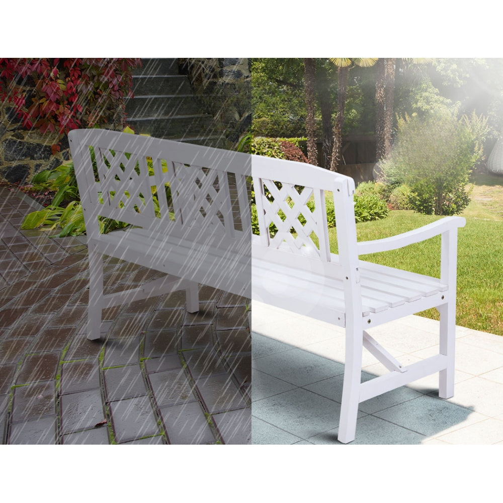 Wooden Outdoor Garden Bench Patio Lounge Chair 3 Seater - White