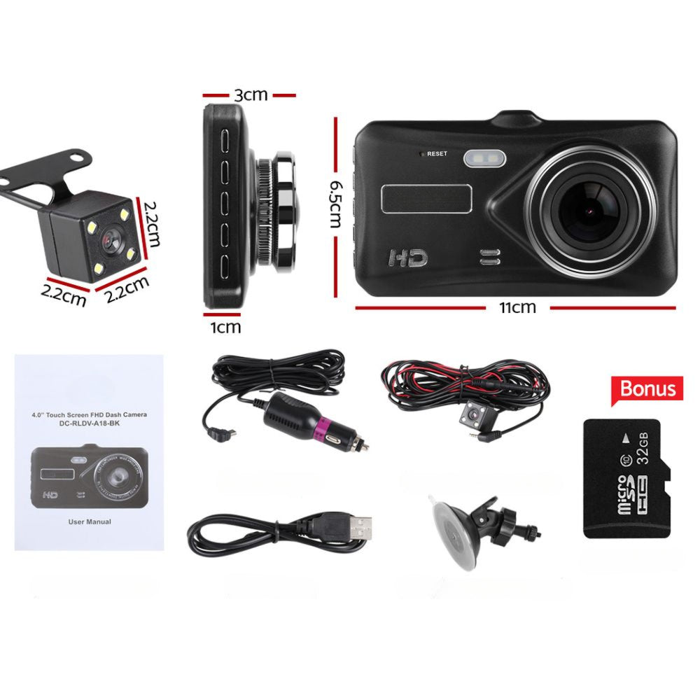 4 Inch Dual Camera Dash Camera - Black
