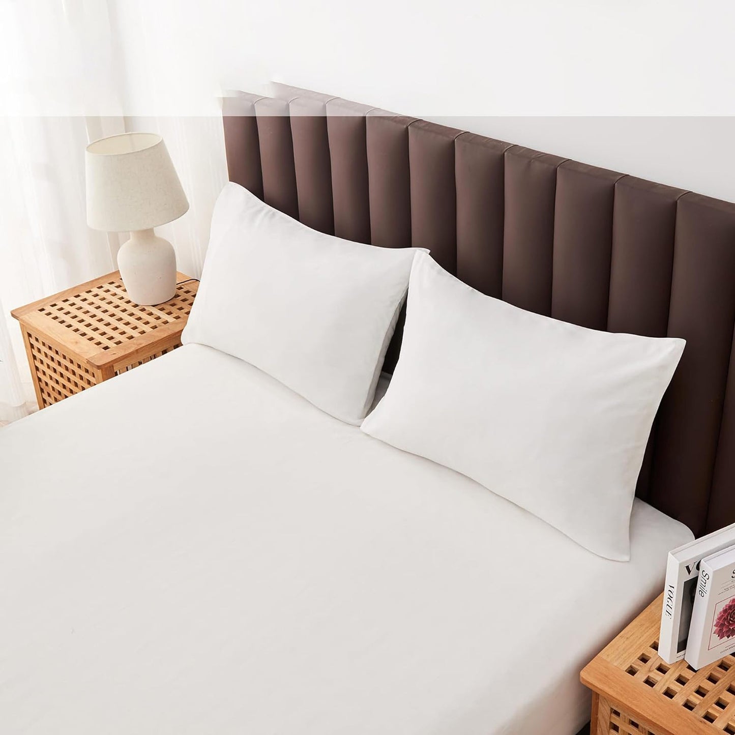 1000TC Cotton Blend Soft and Breathable Fitted Sheet 40cm Deep Pocket - White