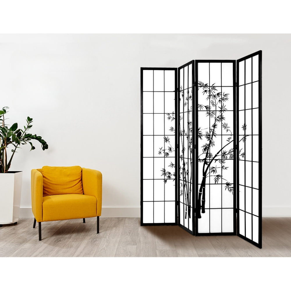 Room Divider Screen Privacy Dividers Pine Wood Stand Black White 4 Panel