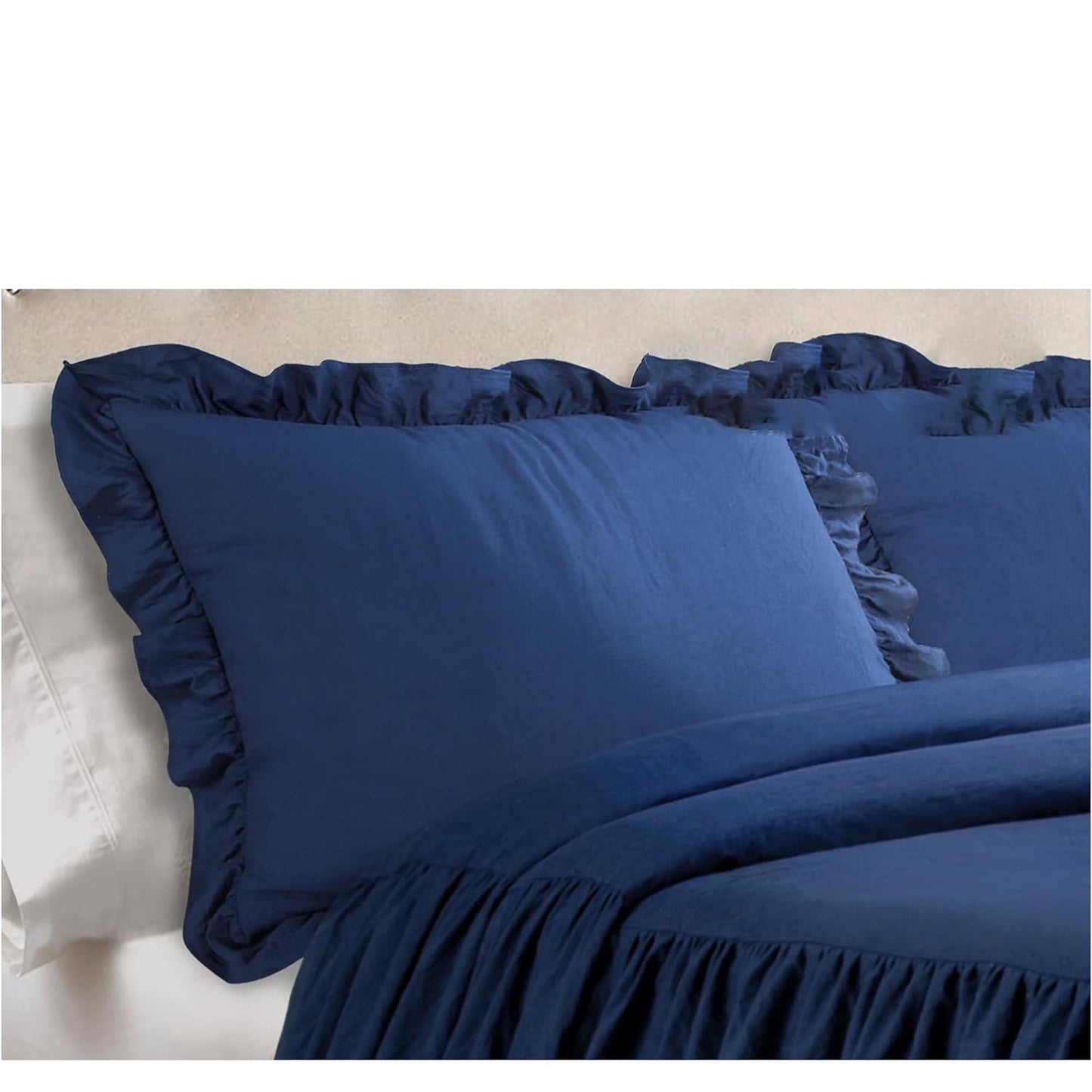 Vintage Chic Farmhouse Style Lightweight Ruffle Skirt Bedspread - Navy