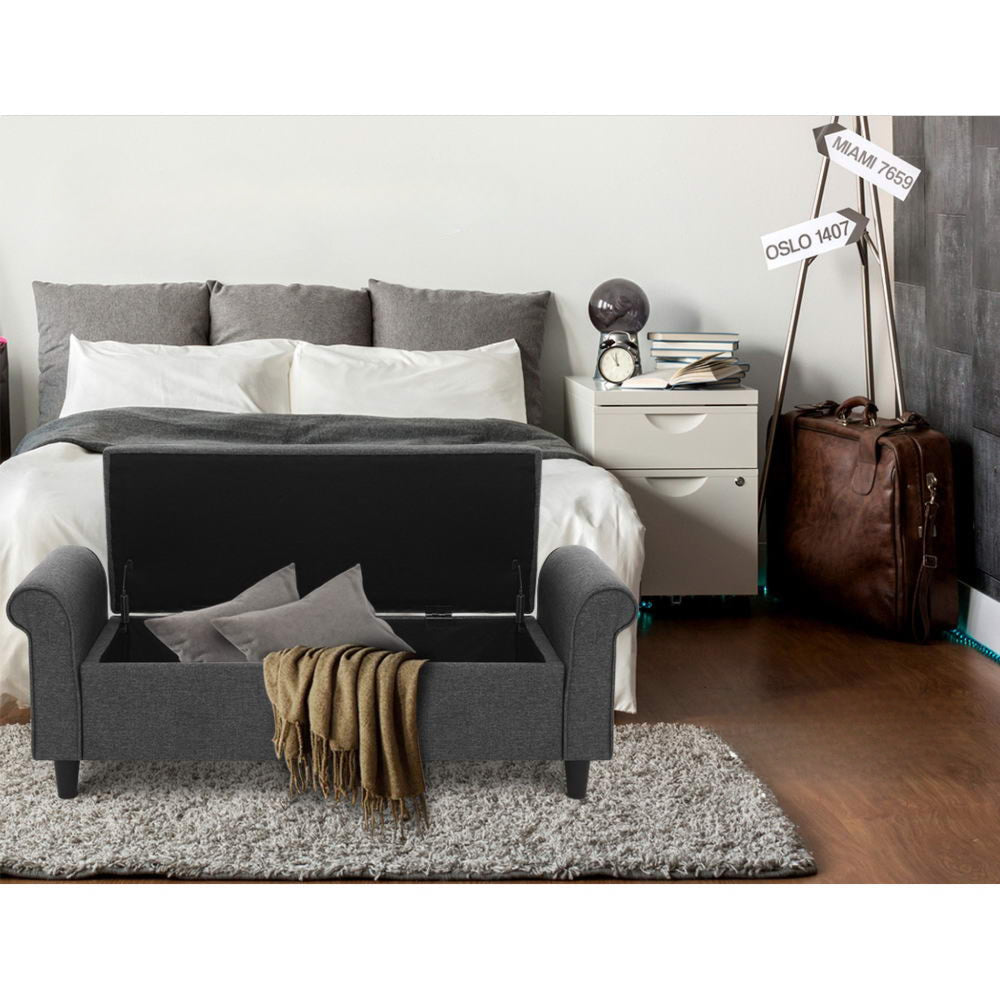 Storage Ottoman Blanket Box 126cm Linen Fabric Arm Foot Stool Couch Large