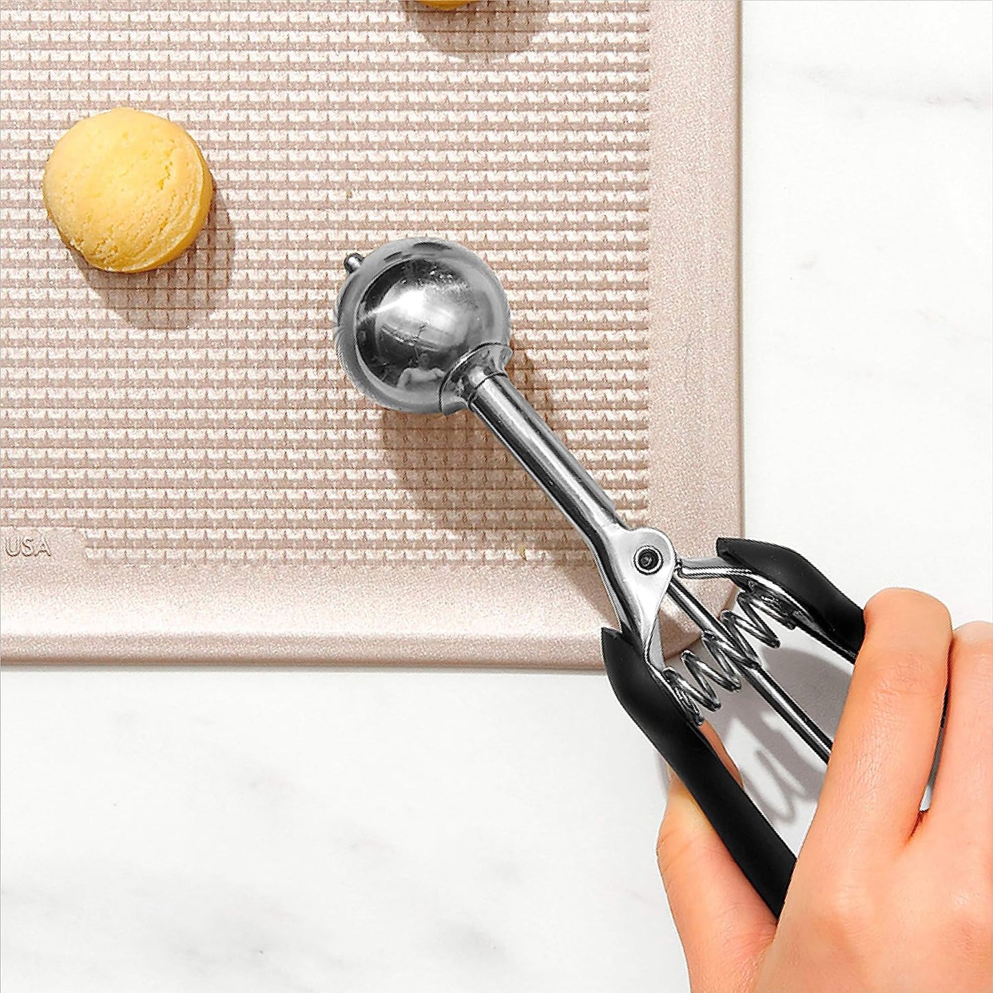 Stainless Steel Cookie Dough Scoop with Non Slip Grip Small - Black