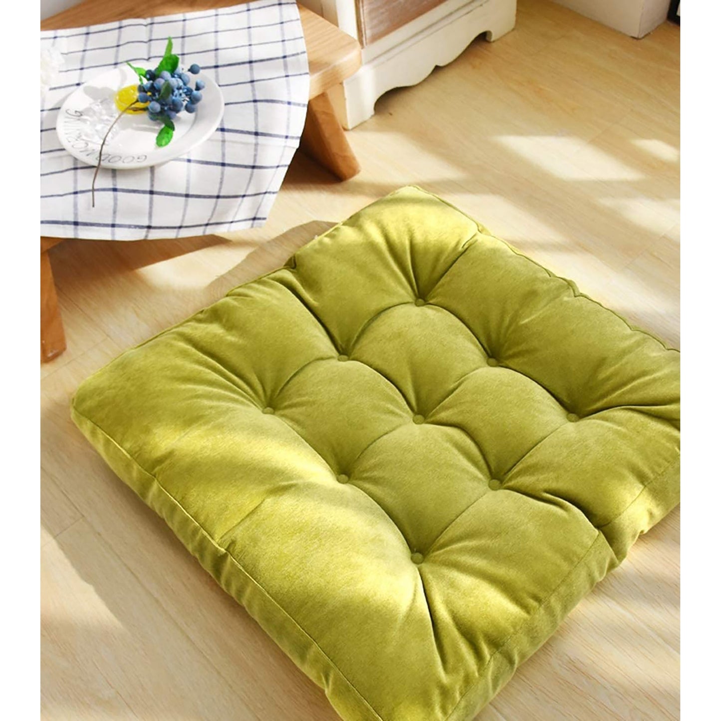 Square Soft Corduroy Tufted Thick Seat Cushion Seat Pad Tatami Floor 20x20 Inches - Green