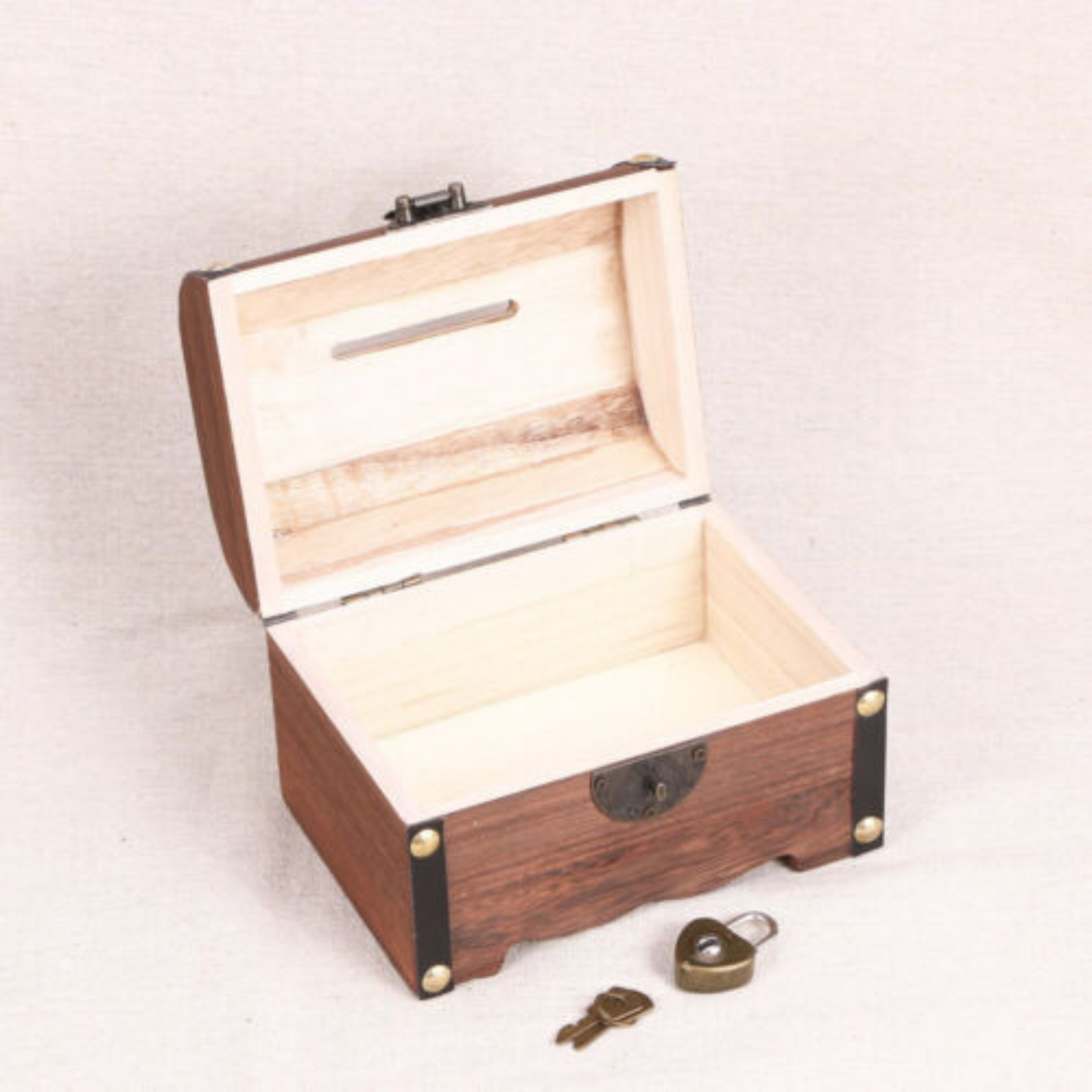 Retro Wooden Treasure Chest Vintage Money Storage Coin Piggy Bank Case