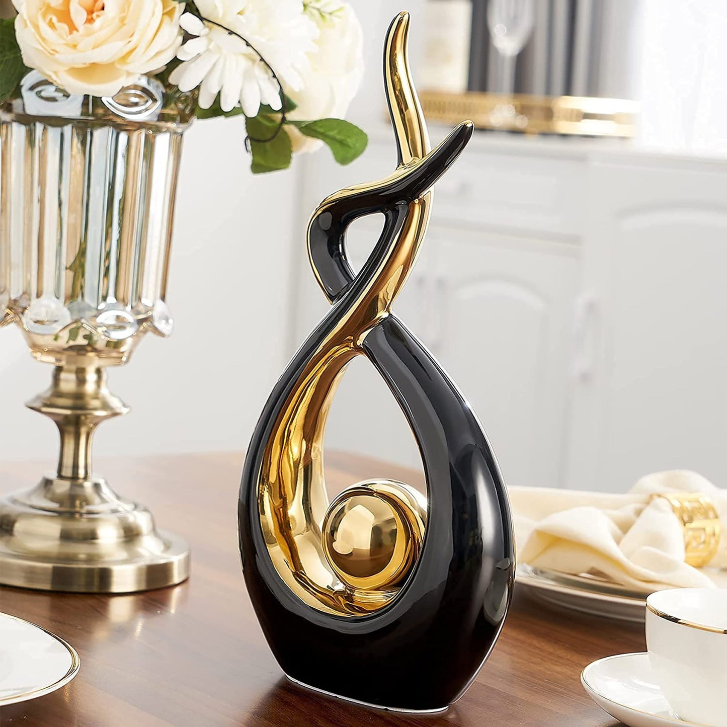 Modern Art Ceramic Statue Table Centerpiece Decorations Home Decor - Black