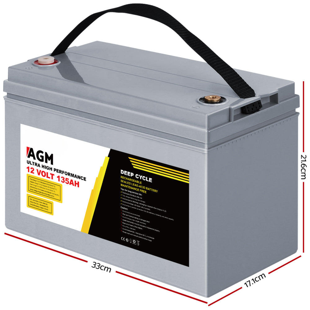 Solar Powered Marine Battery Battery Caravan Box AGM 135Ah - 12V