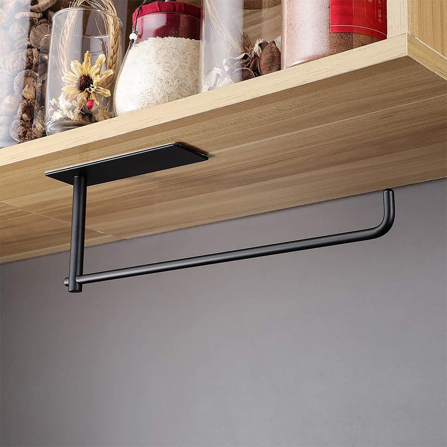 Self Adhesive Stainless Steel Paper Towel Holder Rack - Black