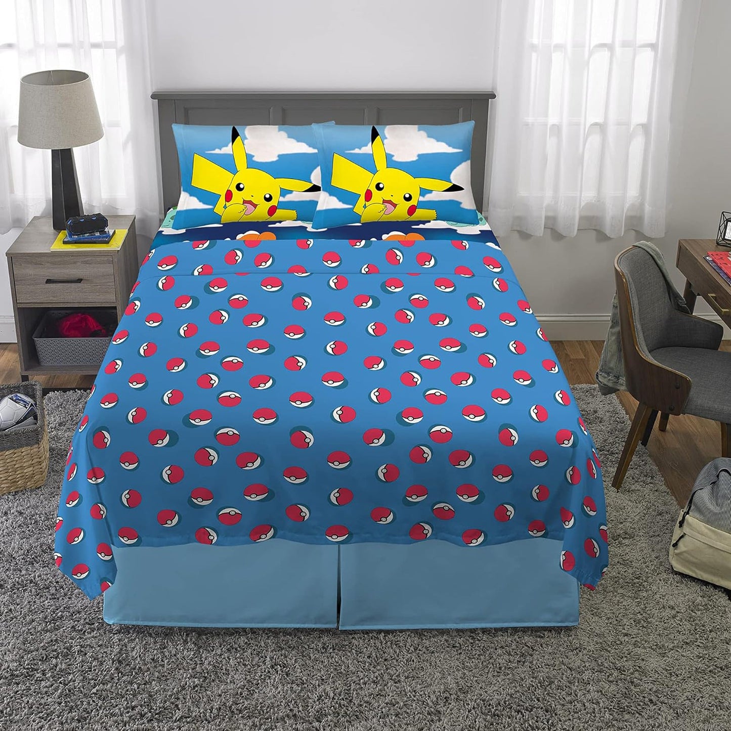 Kids Bedding Super Soft Microfibre Bed Sheet Set - Multicolour Pokemon