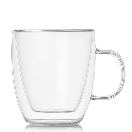 Insulated Double Wall Glass Mug with Handle for Coffee and Tea