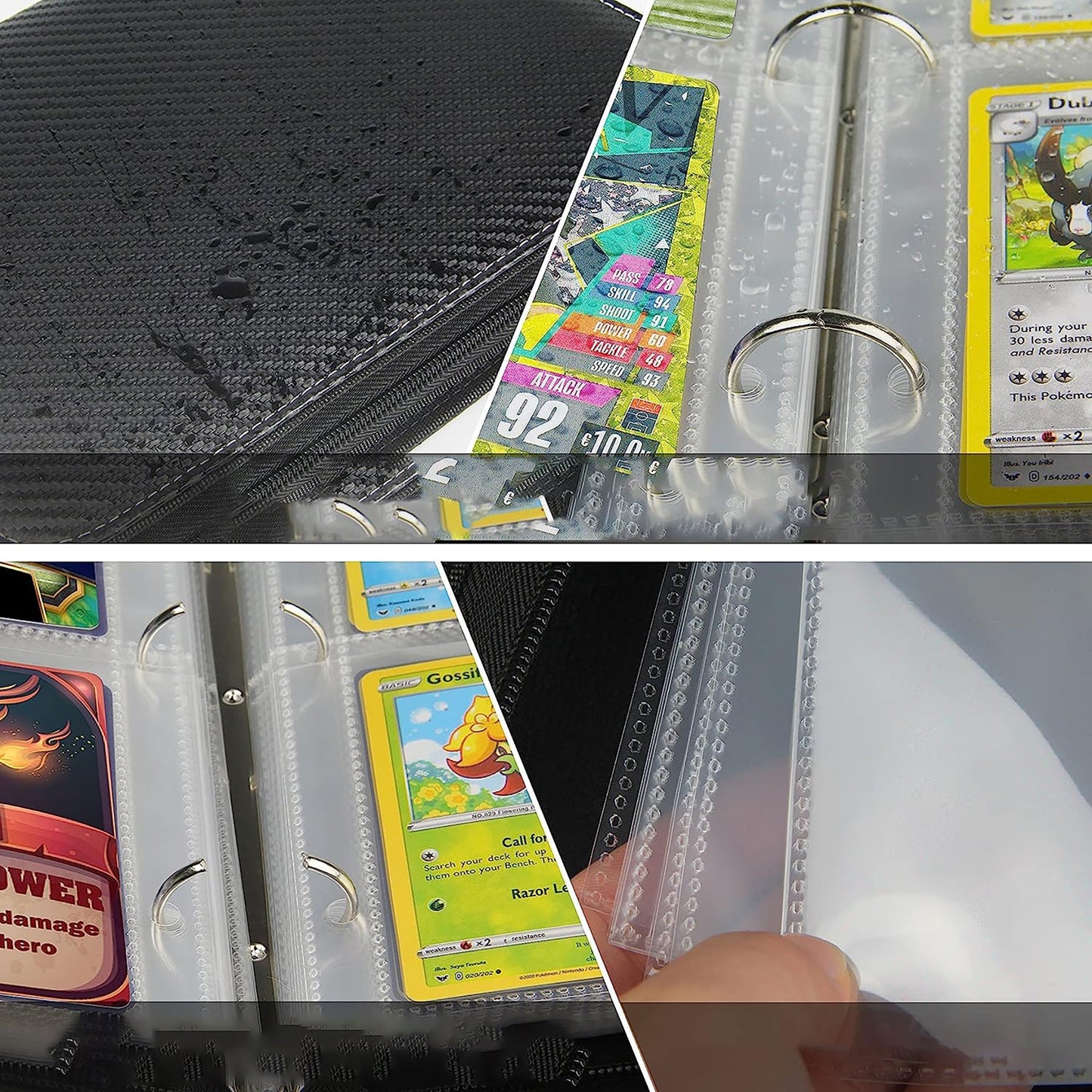 4-Pocket Pages Sleeves Card Binder Protector for PKMN Trading Cards 400 Pockets Card - Stripe Black