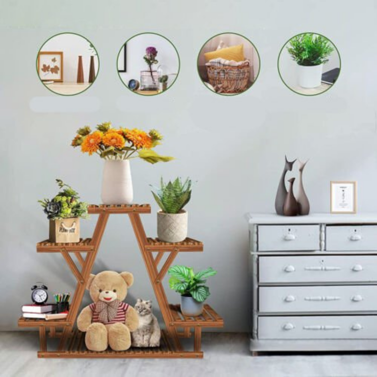 Heavy Duty Triangle Wood Plant Stand Indoor Outdoor Flower Succulent Shelf