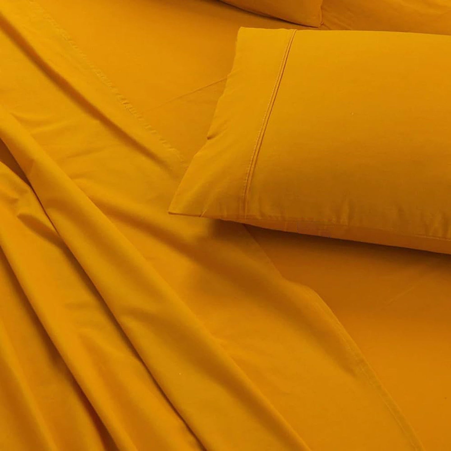 100% Cotton Vintage Washed Bed Sheet Set - Mustard