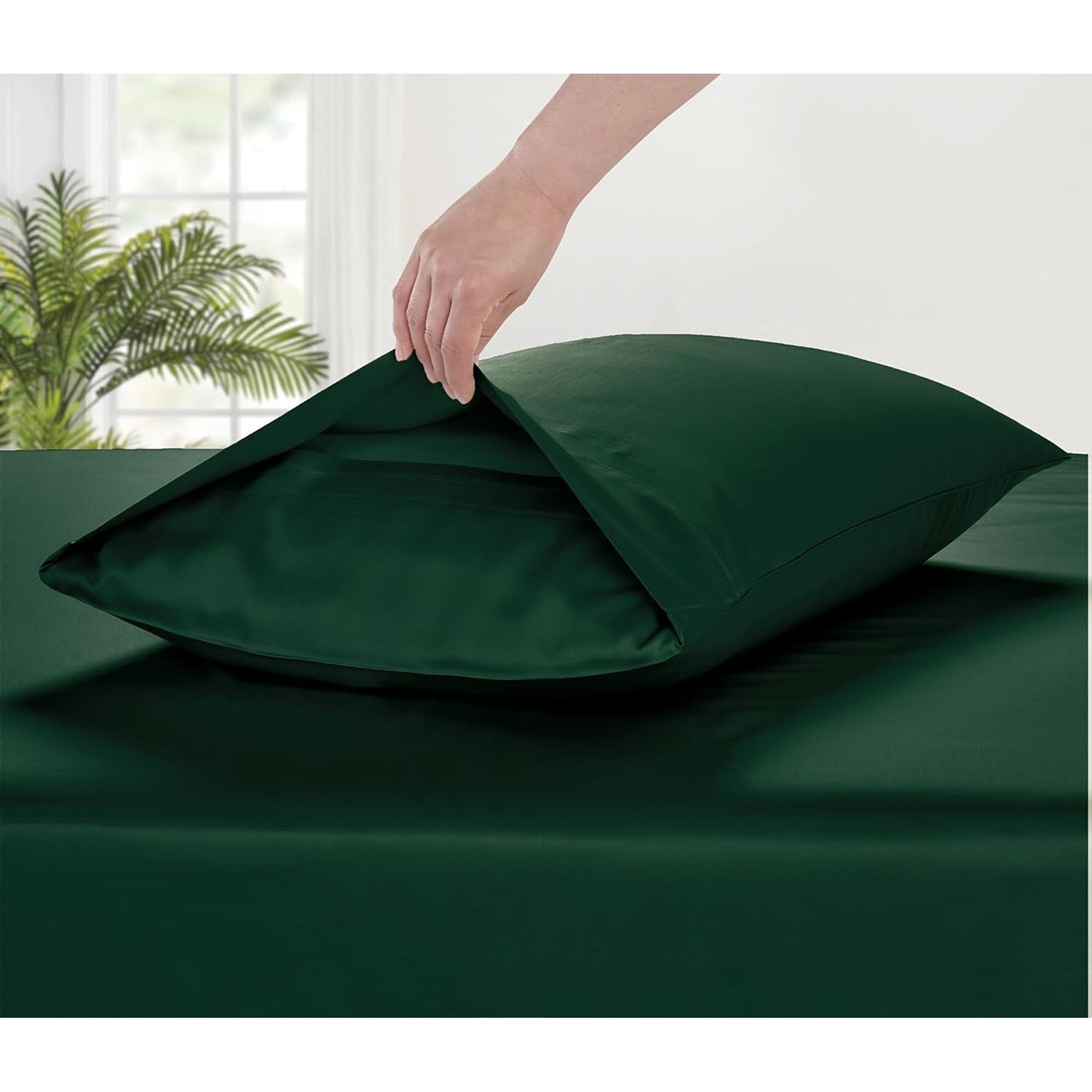 2 Pack Cooling Breathable Pillowcase with Envelope Closure - Forest Green