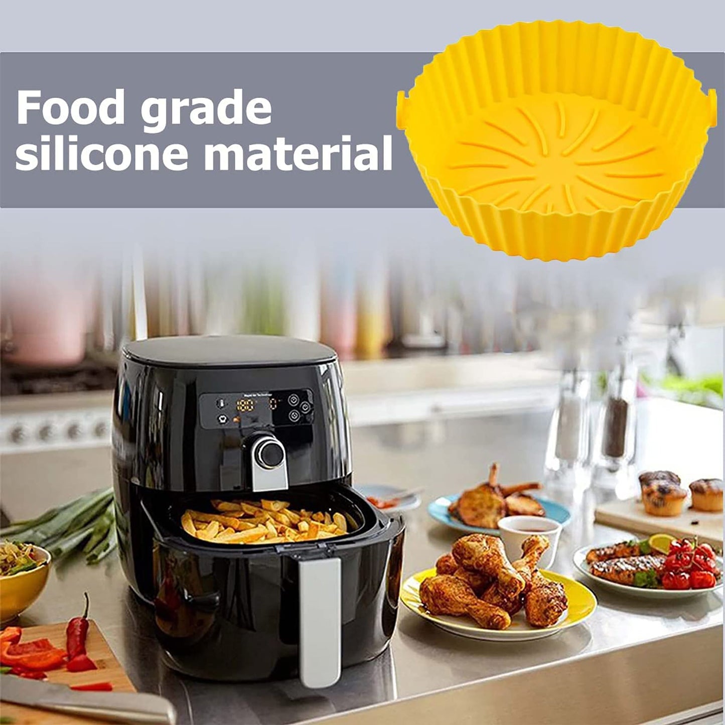 Air Fryer Reusable Non Stick Heat Resistant Silicone Pots 2 Pcs - Yellow