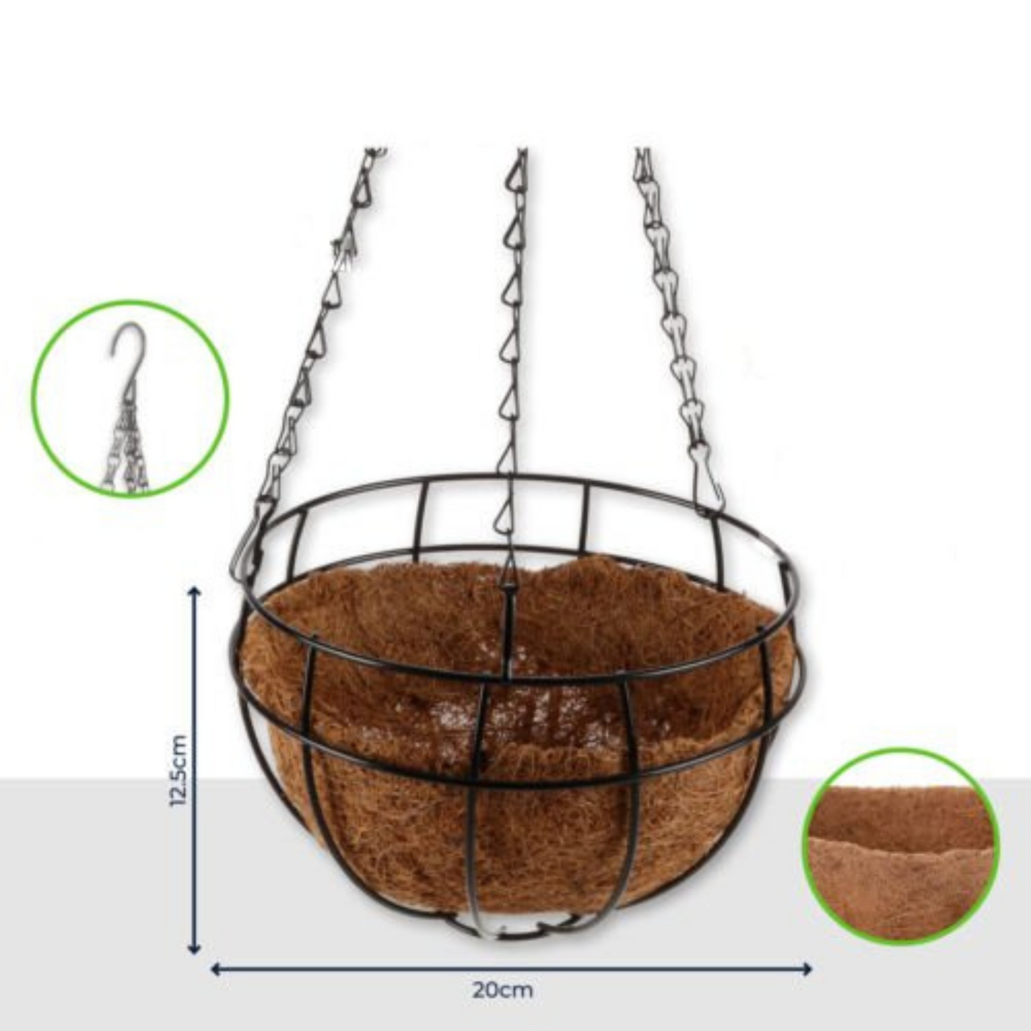 Garden Hanging Planter Basket 20cm Coconut Fibre Lining with Strong Chain