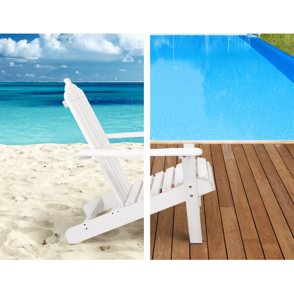 Outdoor Sun Lounge Beach Wooden Adirondack Patio Chair with Table - White