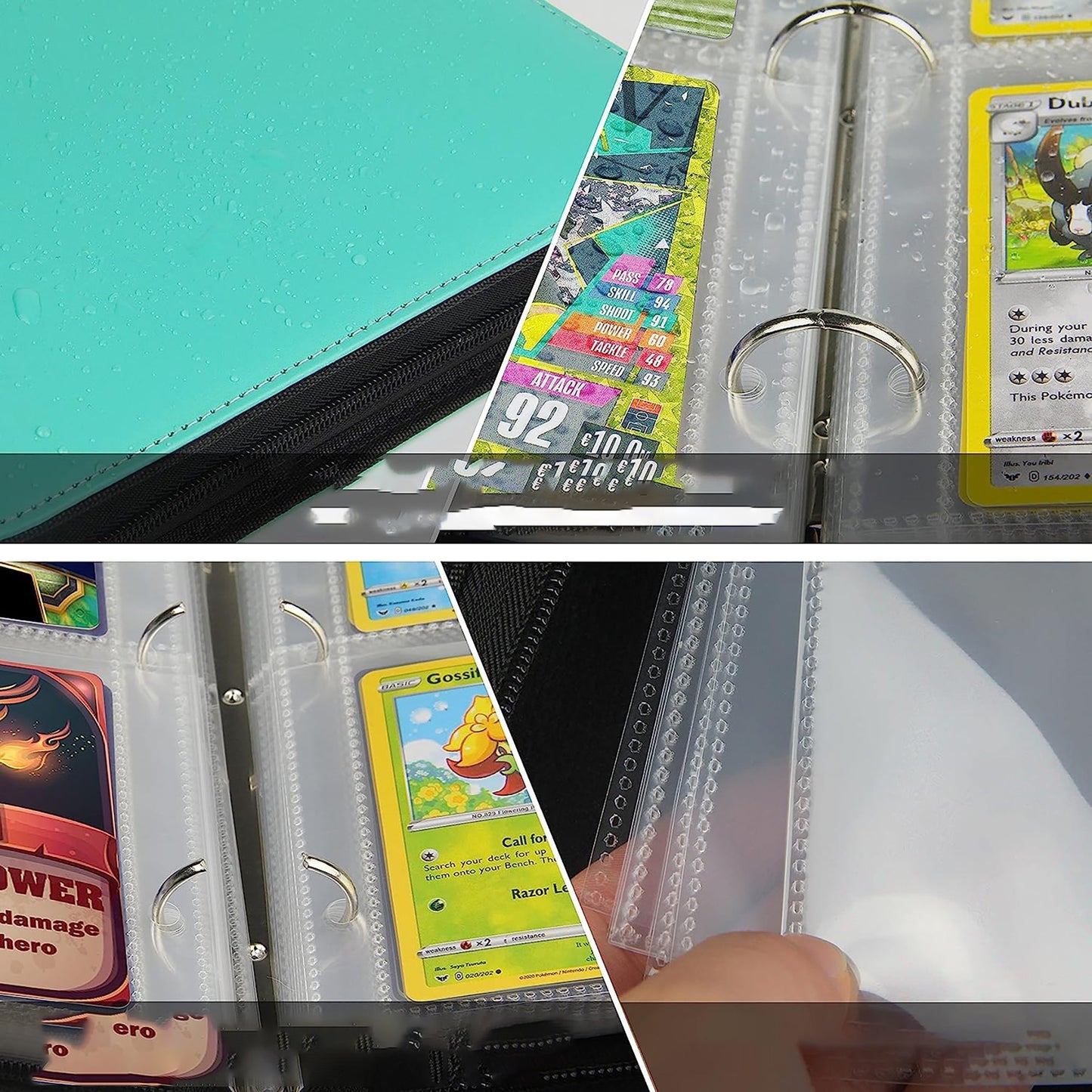 4-Pocket Pages Sleeves Card Binder Protector for PKMN Trading Cards 400 Pockets Card - Teal