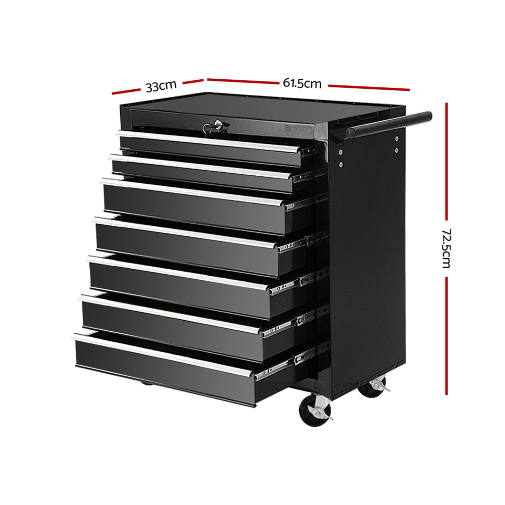 Tool Chest Trolley Box Cabinet Cart Garage Storage Black - 7 Drawers