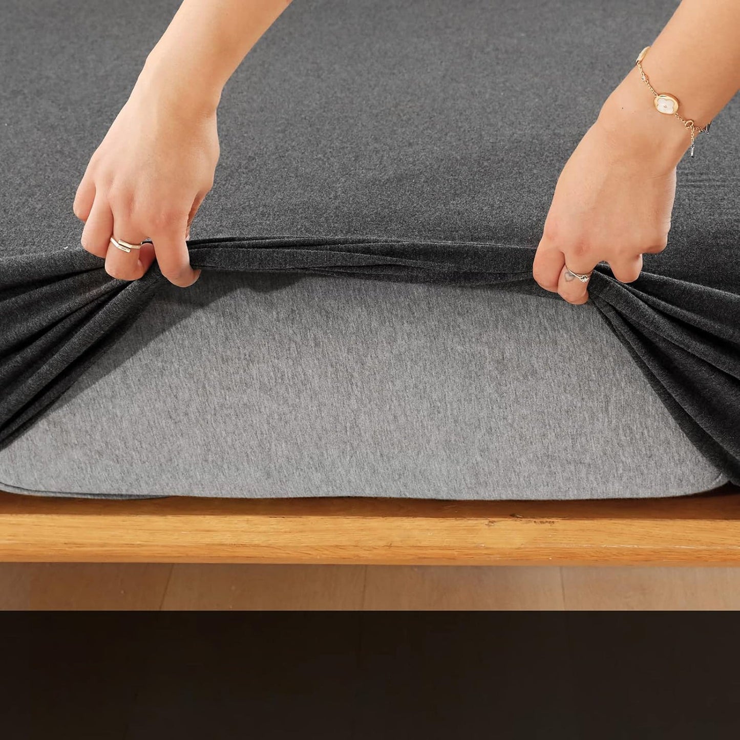 Breathable Skin-Friendly Ultra Soft Cotton Jersey Bed Sheet Set - Charcoal Marle