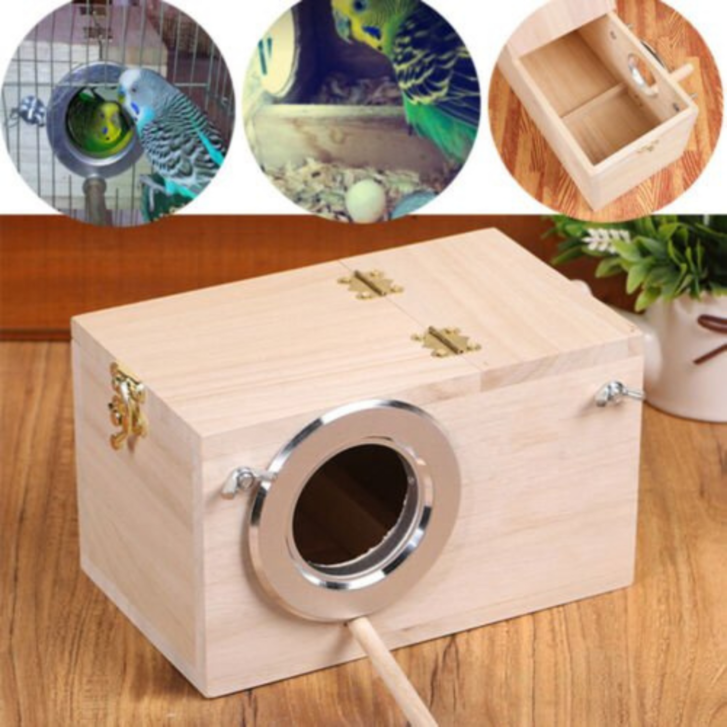 Parrot Breeding Wooden Nest Box Small Bird Budgie House Cage Home